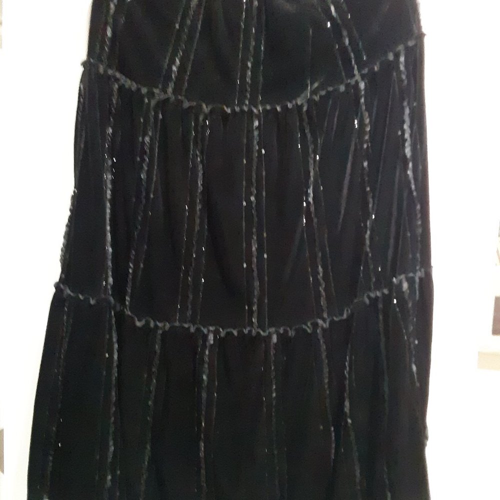 Elegant pull on velvet with sequins and ribbon skirt